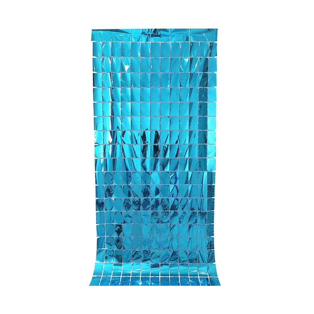 Blue 3D Shimmer Foil Fringe Square Cube Curtain (2 PCS) – 1m x 2m Self-Adhesive Metallic Backdrop for Birthdays, Weddings, and Party Wall Decor