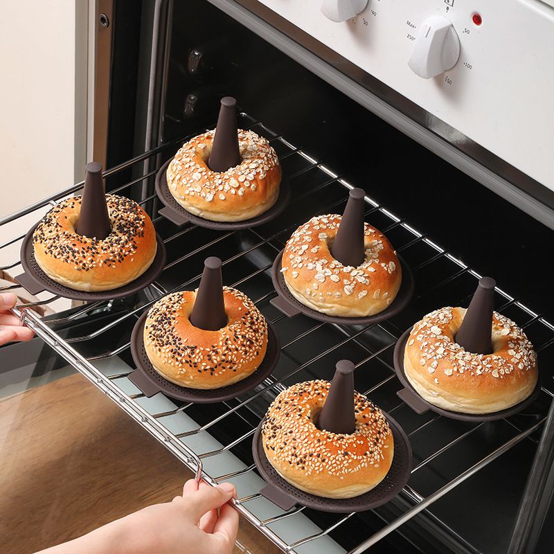Silicone Donut Baking Mould for Homemade Baking - Heat Range -30℃ to 230℃, Non Stick Pastry Pans with Perforated Base & Cone Centre (6pcs Coffee)