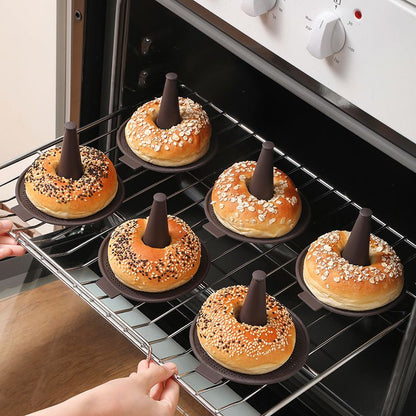 Silicone Donut Baking Mould for Homemade Baking - Heat Range -30℃ to 230℃, Non Stick Pastry Pans with Perforated Base & Cone Centre (6pcs Coffee)