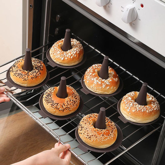 Silicone Donut Baking Mould for Homemade Baking - Heat Range -30℃ to 230℃, Non Stick Pastry Pans with Perforated Base & Cone Centre (6pcs Coffee)