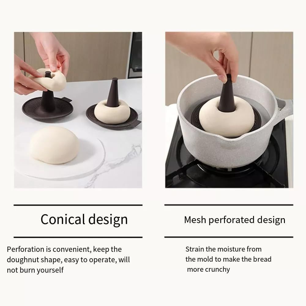 Silicone Donut Baking Mould for Homemade Baking - Heat Range -30℃ to 230℃, Non Stick Pastry Pans with Perforated Base & Cone Centre (6pcs Coffee)