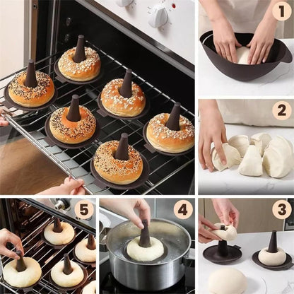Silicone Donut Baking Mould for Homemade Baking - Heat Range -30℃ to 230℃, Non Stick Pastry Pans with Perforated Base & Cone Centre (6pcs Coffee)
