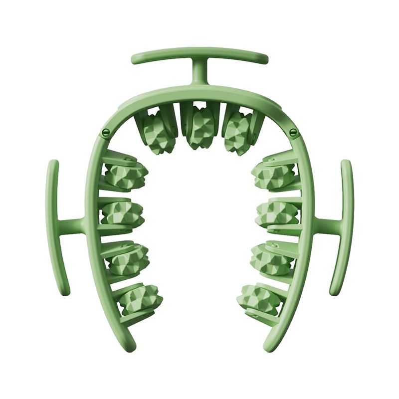 Green Multifunctional Ring Massage Roller with Detachable Handles - Dual Row 11 Wheel Manual Massager for Full Body Muscle Relief, 180 Degree Flexible Adjustable Width