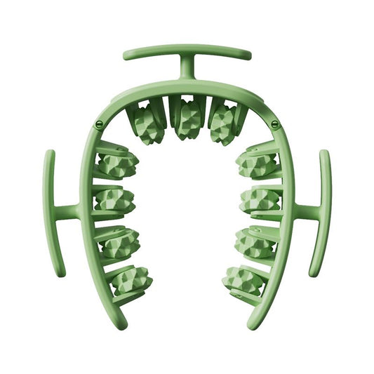 Green Multifunctional Ring Massage Roller with Detachable Handles - Dual Row 11 Wheel Manual Massager for Full Body Muscle Relief, 180 Degree Flexible Adjustable Width