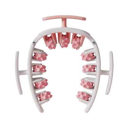 Pink and White Multifunctional Ring Massage Roller with Detachable Handles - Dual Row 11 Wheel Manual Massager for Full Body Muscle Relief, 180 Degree Flexible Adjustable Width