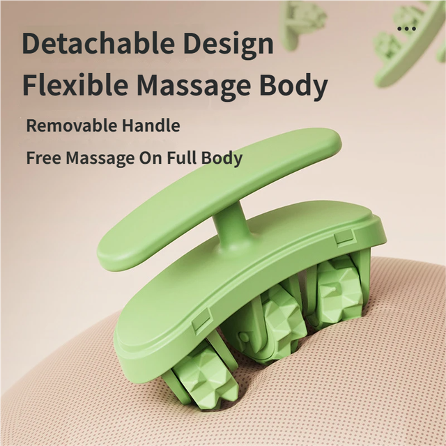 Pink and White Multifunctional Ring Massage Roller with Detachable Handles - Dual Row 11 Wheel Manual Massager for Full Body Muscle Relief, 180 Degree Flexible Adjustable Width