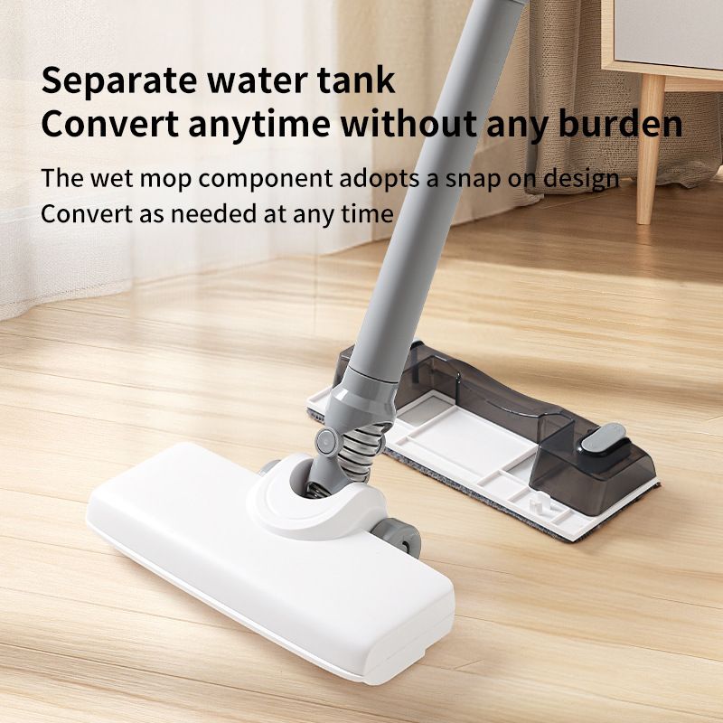 White Wireless Stick Vacuum and Stereoscopic Mop with 2 Filters, Swivel Brush Head and 106cm Handled Pole - One Click Operation, 19KPA Super Suction, 300ML Detachable Water Tank, 600ML Dust Cup for Floor Blind Spot and Wet Dry Dual Use