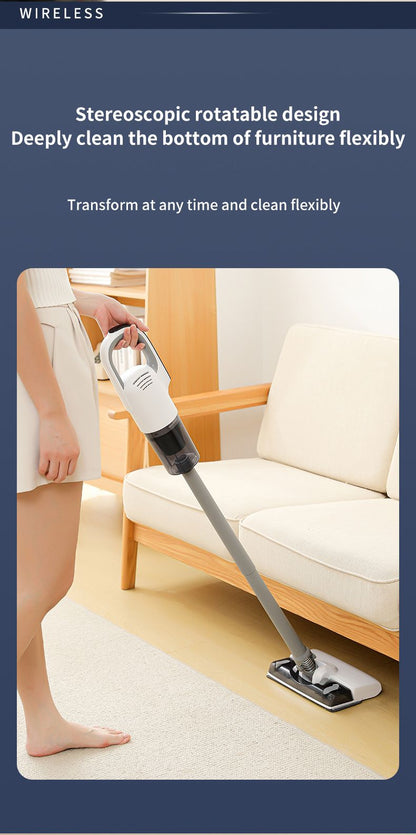 White Wireless Stick Vacuum and Stereoscopic Mop with 2 Filters, Swivel Brush Head and 106cm Handled Pole - One Click Operation, 19KPA Super Suction, 300ML Detachable Water Tank, 600ML Dust Cup for Floor Blind Spot and Wet Dry Dual Use