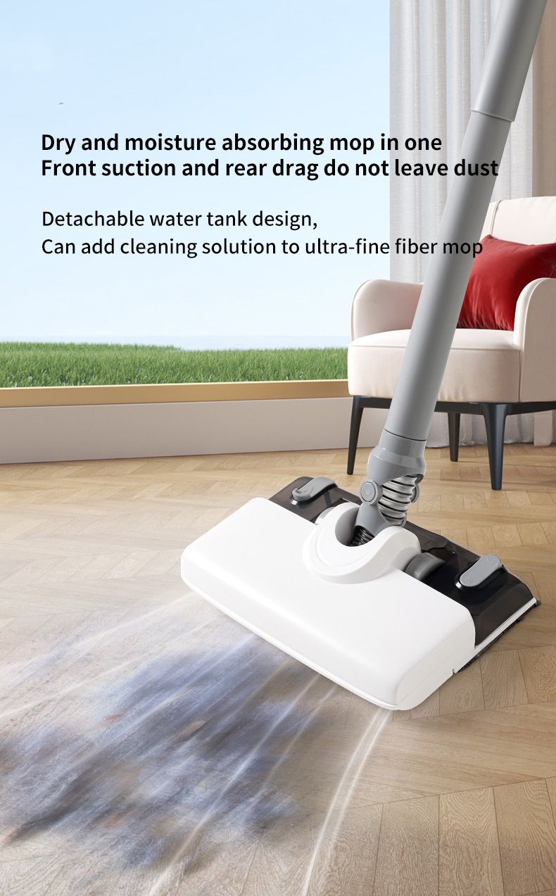 White Wireless Stick Vacuum and Stereoscopic Mop with 2 Filters, Swivel Brush Head and 106cm Handled Pole - One Click Operation, 19KPA Super Suction, 300ML Detachable Water Tank, 600ML Dust Cup for Floor Blind Spot and Wet Dry Dual Use