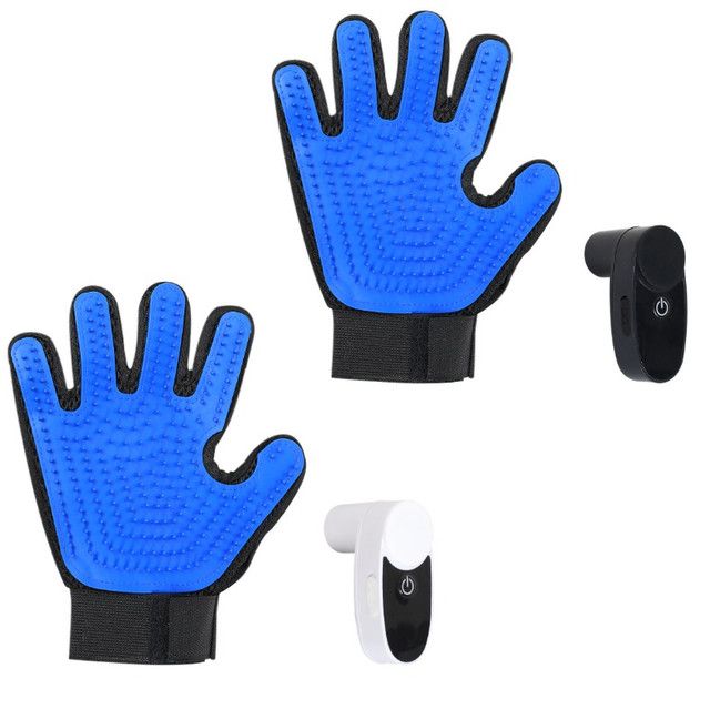 2PCS Black Blue Pet Grooming Spray Glove with White & Black Detachable Typec Mister - TPR Soft Deshedding & Massage Brush Glove for Cats and Dogs, Anti Static Spray to Reduce Flying Fur and Easy to Clean