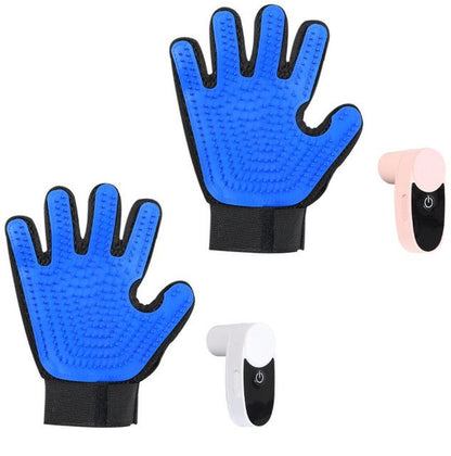 2PCS Black Blue Pet Grooming Spray Glove with Pink & White Detachable Typec Mister - TPR Soft Deshedding & Massage Brush Glove for Cats and Dogs, Anti Static Spray to Reduce Flying Fur and Easy to Clean