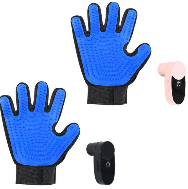 2PCS Black Blue Pet Grooming Spray Glove with Pink & Black Detachable Typec Mister - TPR Soft Deshedding & Massage Brush Glove for Cats and Dogs, Anti Static Spray to Reduce Flying Fur and Easy to Clean