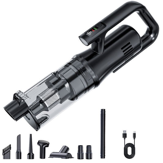 Black Cordless Handheld Vacuum Cleaner with 5 Brush Attachments & LED Light for Home Car - 18KPA Strong Suction, Portable Typec Charging, Battery Digital Display, One Touch Emptying Dust Cup and Cyclone Dust Separation
