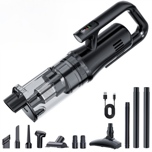 Black Cordless Handheld Vacuum Cleaner & 180°Swivel Mop with 6 Brush Attachments & LED Light for Home Car - 18KPA Strong Suction, Portable Typec Charging, Battery Digital Display, One Touch Emptying Dust Cup and Cyclone Dust Separation