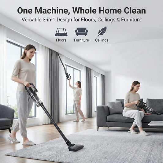 White Cordless Handheld Vacuum Cleaner & 180°Swivel Mop with 6 Brush Attachments & LED Light for Home Car - 18KPA Strong Suction, Portable Typec Charging, Battery Digital Display, One Touch Emptying Dust Cup and Cyclone Dust Separation