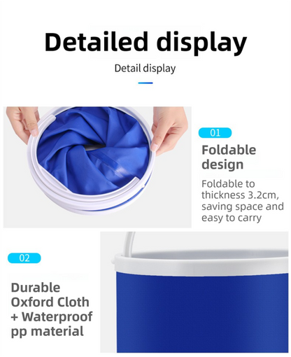 20L Foldable Oxford Fabric Car Wash Bucket with EVA Waterproof Lining & Zipper Carry Bag - Self Standing Structure, Portable Water Container for Car Cleaning and Outdoor Travel