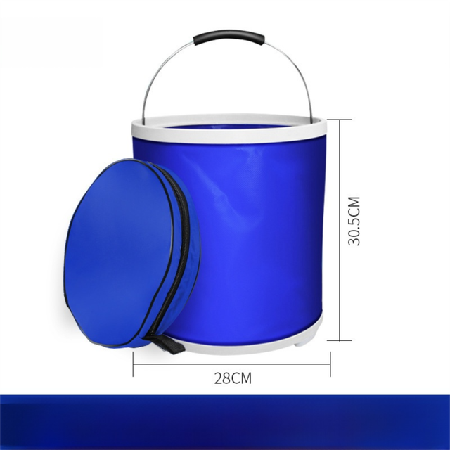 Blue Microfiber Car Cleaning Towel (43 x 43 CM) and 20L Foldable Self Standing Water Bucket (Include Zipper Bag) Combo Set - Super Absorbent and Scratch Free for Car Detailing Drying and Home Cleaning