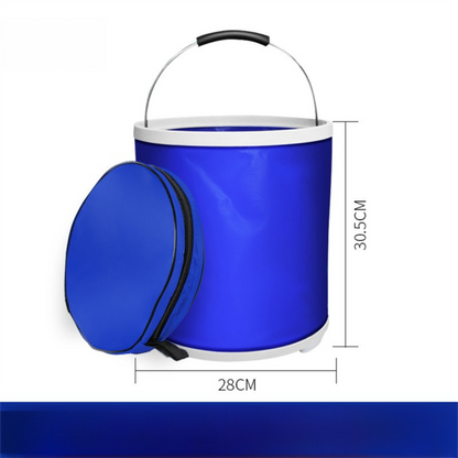 Blue Microfiber Car Cleaning Towel (43 x 43 CM) and 20L Foldable Self Standing Water Bucket (Include Zipper Bag) Combo Set - Super Absorbent and Scratch Free for Car Detailing Drying and Home Cleaning