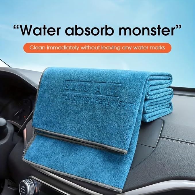 Blue Microfiber Car Cleaning Towel (60 x 160 CM) and 20L Foldable Self Standing Water Bucket (Include Zipper Bag) Combo Set - Super Absorbent and Scratch Free for Car Detailing Drying and Home Cleaning