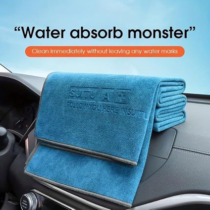 Blue Microfiber Car Cleaning Towel (60 x 160 CM) and 20L Foldable Self Standing Water Bucket (Include Zipper Bag) Combo Set - Super Absorbent and Scratch Free for Car Detailing Drying and Home Cleaning