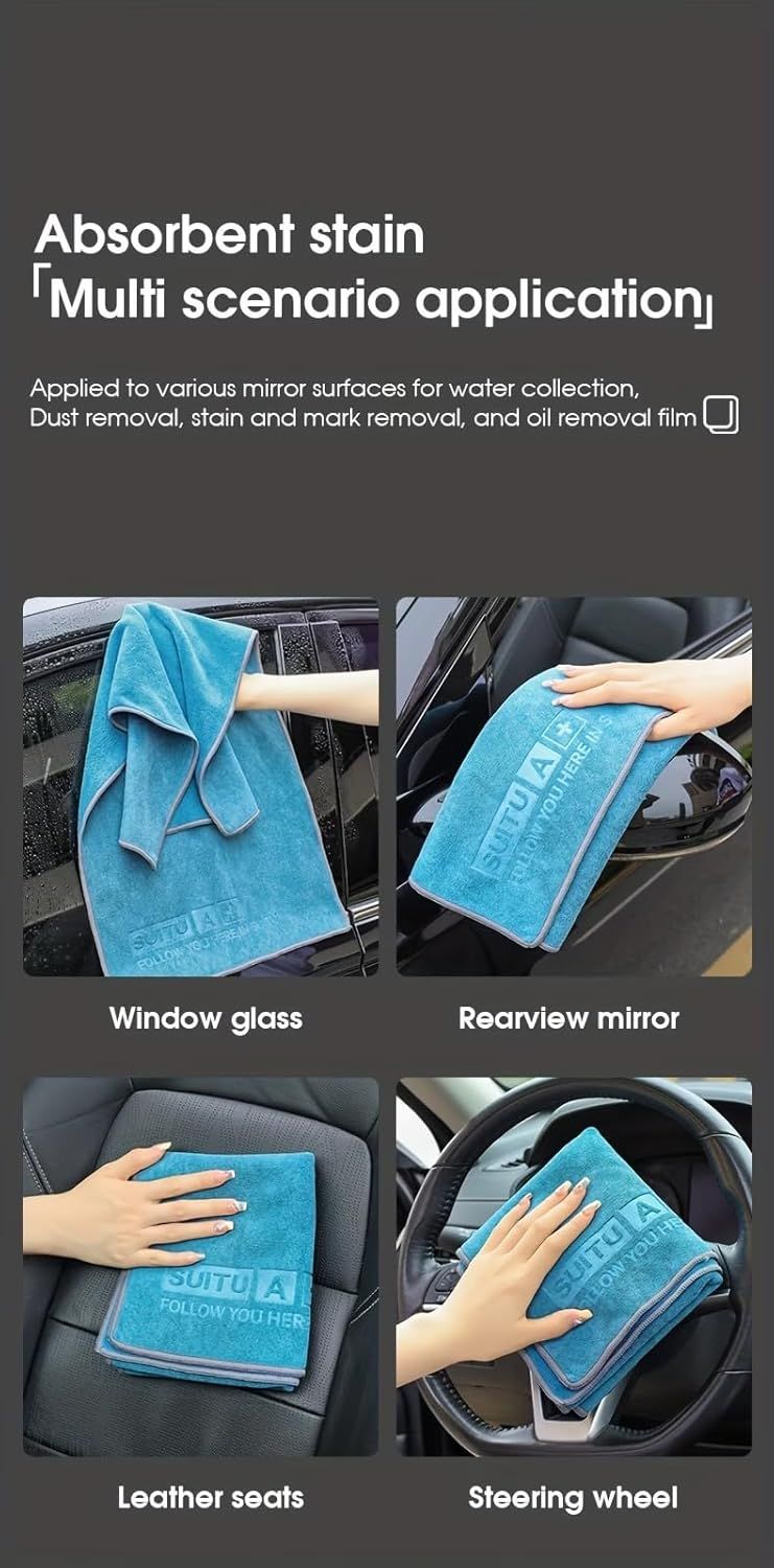 Blue Microfiber Car Cleaning Towel (60 x 180 CM) and 20L Foldable Self Standing Water Bucket (Include Zipper Bag) Combo Set - Super Absorbent and Scratch Free for Car Detailing Drying and Home Cleaning