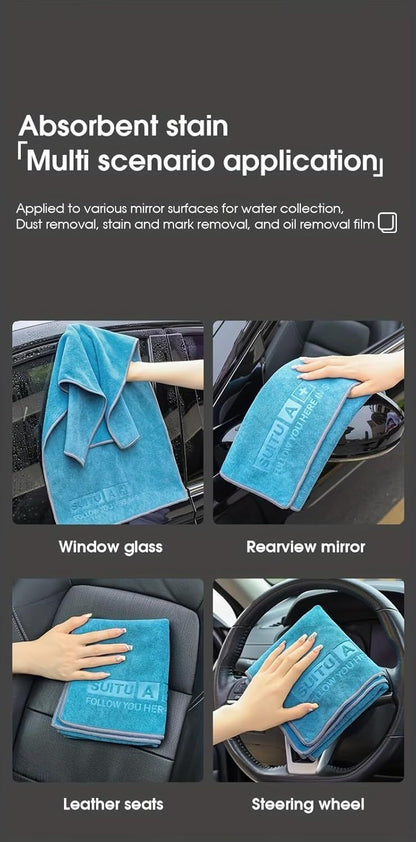 Blue Microfiber Car Cleaning Towel (60 x 180 CM) and 20L Foldable Self Standing Water Bucket (Include Zipper Bag) Combo Set - Super Absorbent and Scratch Free for Car Detailing Drying and Home Cleaning