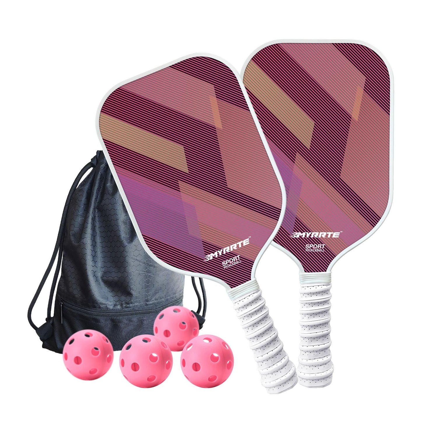 Fantasy Purple Striped Fiberglass Pickleball Paddle Set – 4 Balls & 2 Lightweight Shock-Absorbing Rackets  with Versatile Carry Bag for Outdoor Play