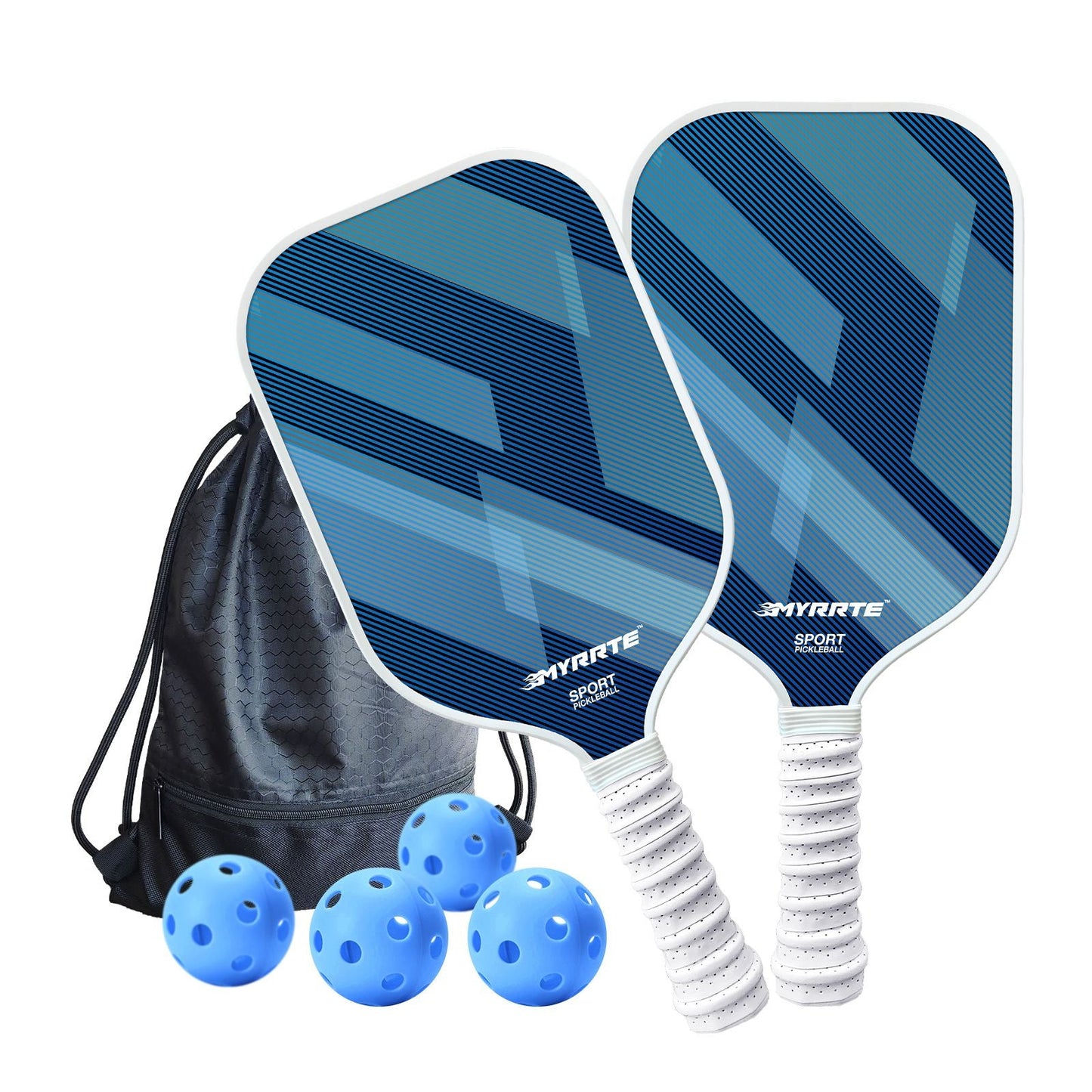 Fantasy Purple Striped Fiberglass Pickleball Paddle Set – 4 Balls & 2 Lightweight Shock-Absorbing Rackets with Versatile Carry Bag for Outdoor Play