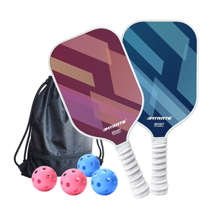 Fantasy Purple and Blue Striped Fiberglass Pickleball Paddle Set – 4 Balls & 2 Lightweight Shock-Absorbing Rackets with Versatile Carry Bag for Outdoor Play