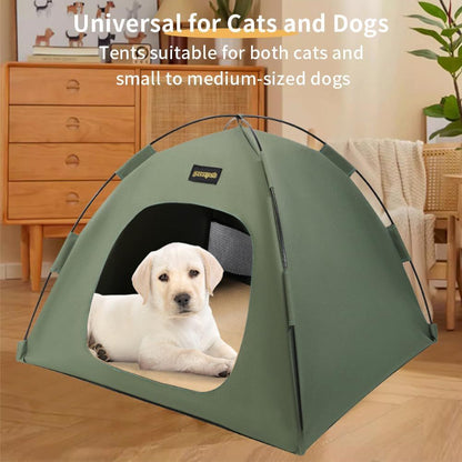 Green All-Weather Portable Pet Tent with Dual-Sided Cushion & Insect-Proof Mesh – S Size 40 x 40 x 35 cm, Waterproof & Sun-Proof Outdoor Four Corner Dome Kennel for Dogs & Cats Travel Camping
