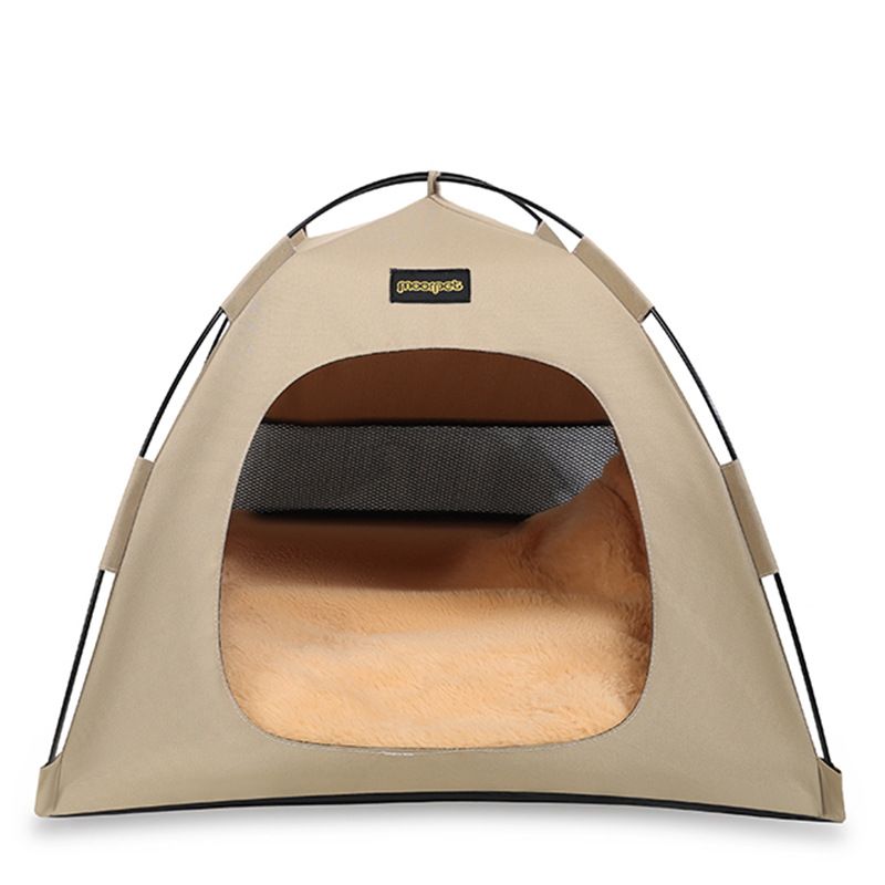 Khaki All-Weather Portable Pet Tent with Dual-Sided Cushion & Insect-Proof Mesh – S Size 40 x 40 x 35 cm, Waterproof & Sun-Proof Outdoor Four Corner Dome Kennel for Dogs & Cats Travel Camping