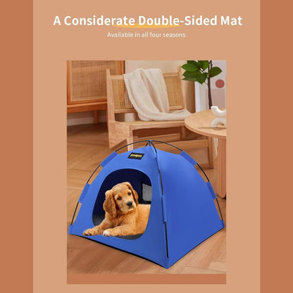 Khaki All-Weather Portable Pet Tent with Dual-Sided Cushion & Insect-Proof Mesh – S Size 40 x 40 x 35 cm, Waterproof & Sun-Proof Outdoor Four Corner Dome Kennel for Dogs & Cats Travel Camping