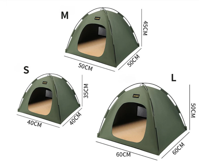 Khaki All-Weather Portable Pet Tent with Dual-Sided Cushion & Insect-Proof Mesh – M Size 50 x 50 x 45 cm, Waterproof & Sun-Proof Outdoor Four Corner Dome Kennel for Dogs & Cats Travel Camping