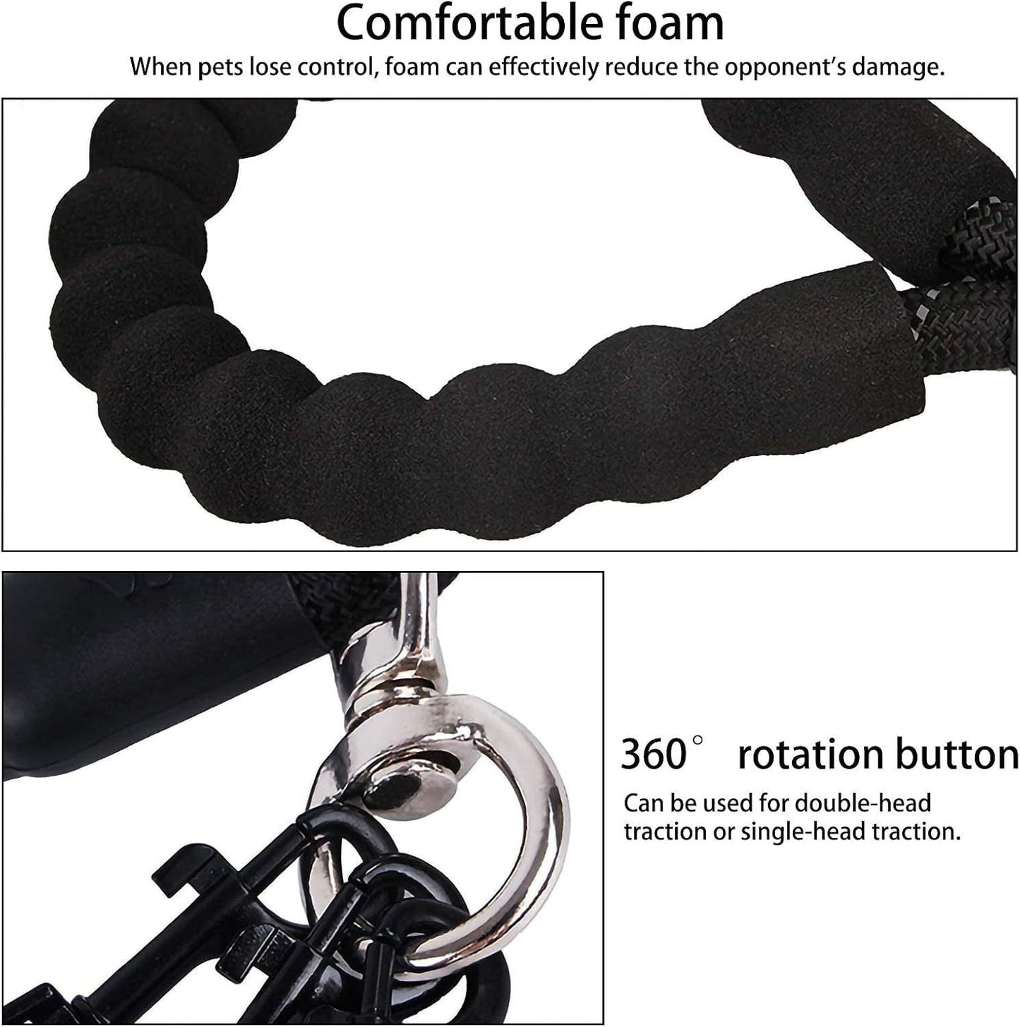 Red 3-in-1 No-Tangle Dog Leash for 1-3 Small Large Dogs – Heavy Duty 360° Swivel Bungee Coupler with Reflective Nylon Braid & Padded Handle