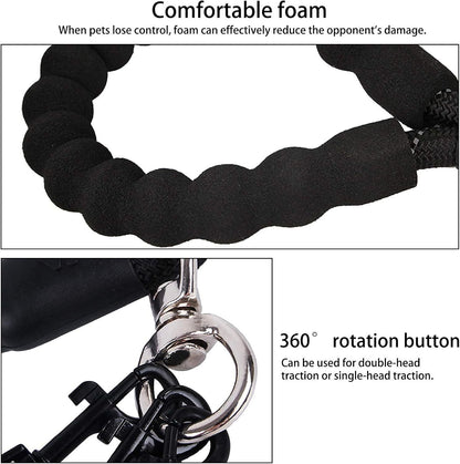 Red 3-in-1 No-Tangle Dog Leash for 1-3 Small Large Dogs – Heavy Duty 360° Swivel Bungee Coupler with Reflective Nylon Braid & Padded Handle