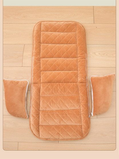Pink Premium Quilted Plush Integrated Seat Cushion & Backrest – Thickened Lumbar Support Pad with Detachable Armrests, Secure Buckle and Washable Cover for Office Chair Long Sitting