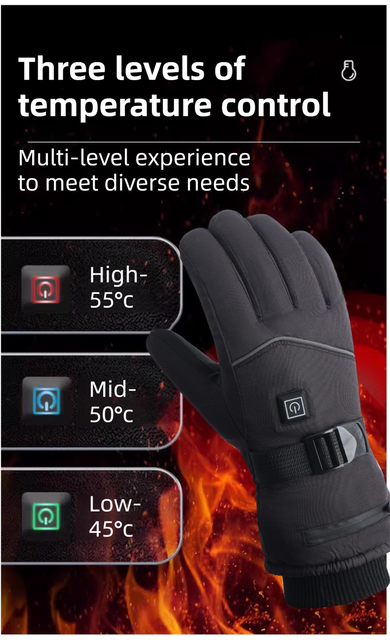 Winter 3 Level Intelligent Heated Gloves with Touchscreen Fingertip & Protective Shell - Waterproof Thermal Gloves for Skiing & Outdoor Sports, 360° All-Finger + Hand's Back Large Heating Coverage (Battery Operated)