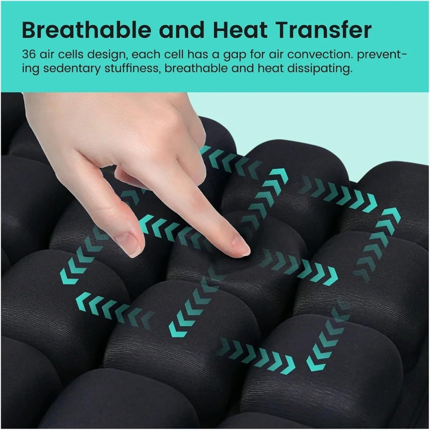 Dark Grey Portable 3D Aircell Travel Inflatable Seat Cushion with Built-in Pump – 36 Airbags Ergonomic Pressure Relief Pad with Lycra Cover & Non-Slip Base for Office Car Flight Long Sitting