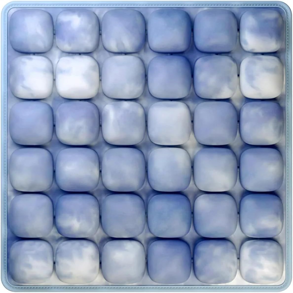 Tie-dye Blue and White Portable 3D Aircell Travel Inflatable Seat Cushion with Built-in Pump – 36 Airbags Ergonomic Pressure Relief Pad with Lycra Cover & Non-Slip Base for Office Car Flight Long Sitting