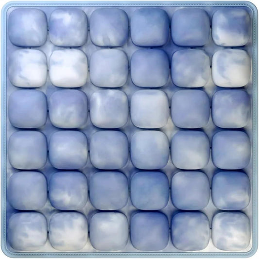 Tie-dye Blue and White Portable 3D Aircell Travel Inflatable Seat Cushion with Built-in Pump – 36 Airbags Ergonomic Pressure Relief Pad with Lycra Cover & Non-Slip Base for Office Car Flight Long Sitting