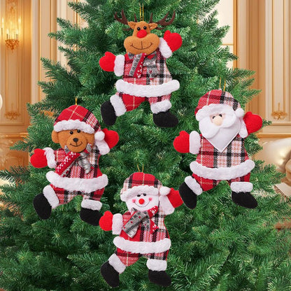 4-Piece Christmas Hanging Plush Ornaments Set - Classic Santa Claus, Snowman, Reindeer & Bear Tree Decor, Christmas in July, Winter Christmas, Yulefest, Secret Santa Gift