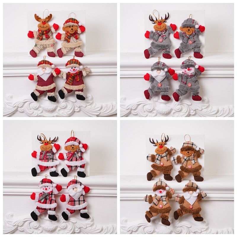 4-Piece Christmas Hanging Plush Ornaments Set - Classic Santa Claus, Snowman, Reindeer & Bear Tree Decor, Christmas in July, Winter Christmas, Yulefest, Secret Santa Gift
