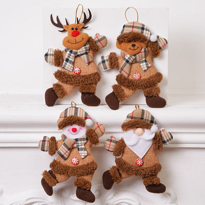 4-Piece Christmas Hanging Plush Ornaments Set - Khaki Santa Claus, Snowman, Reindeer & Bear Tree Decor, Christmas in July, Winter Christmas, Yulefest, Secret Santa Gift