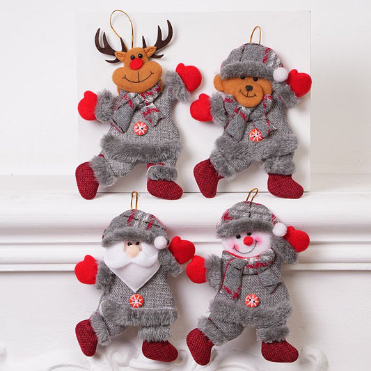 4-Piece Christmas Hanging Plush Ornaments Set - Grey Santa Claus, Snowman, Reindeer & Bear Tree Decor, Christmas in July, Winter Christmas, Yulefest, Secret Santa Gift