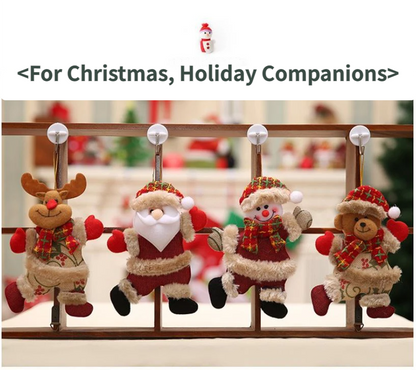 4-Piece Christmas Hanging Plush Ornaments Set - Grey Santa Claus, Snowman, Reindeer & Bear Tree Decor, Christmas in July, Winter Christmas, Yulefest, Secret Santa Gift