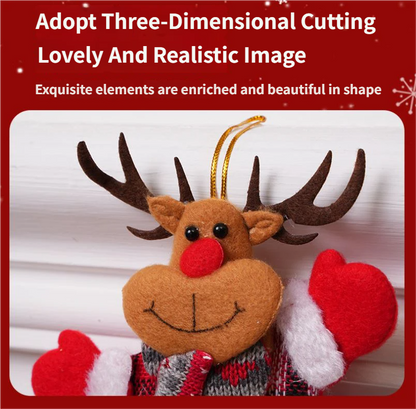 4-Piece Christmas Hanging Plush Ornaments Set - Grey Santa Claus, Snowman, Reindeer & Bear Tree Decor, Christmas in July, Winter Christmas, Yulefest, Secret Santa Gift