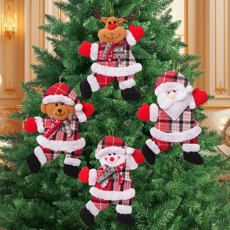 4-Piece Christmas Hanging Plush Ornaments Set - Grey Santa Claus, Snowman, Reindeer & Bear Tree Decor, Christmas in July, Winter Christmas, Yulefest, Secret Santa Gift