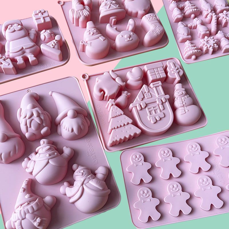 3-Piece Christmas Non-Stick Silicone Baking Mould Set of Santa, Reindeer, Gingerbread Man & Bell Shapes for Chocolate, Candy,  and Mousse Dessert - Easy to Release and Clean, Ideal Making Tools for Christmas in July, Winter Christmas & Secret Santa Gift