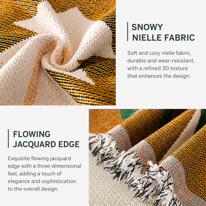 180 x 340 CM Christmas Jacquard Chenille Sofa Cover Throw Blanket with Tassel Fringe (Style 1), Elegant Festive Couch Protector Slipcover for Holiday Home Decor and Multi-Purpose Use