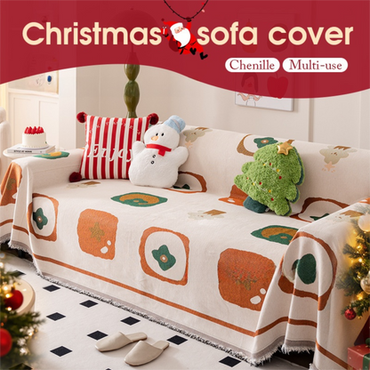 180 x 130 CM Christmas Jacquard Chenille Sofa Cover Throw Blanket with Tassel Fringe (Style 2), Elegant Festive Couch Protector Slipcover for Holiday Home Decor and Multi-Purpose Use